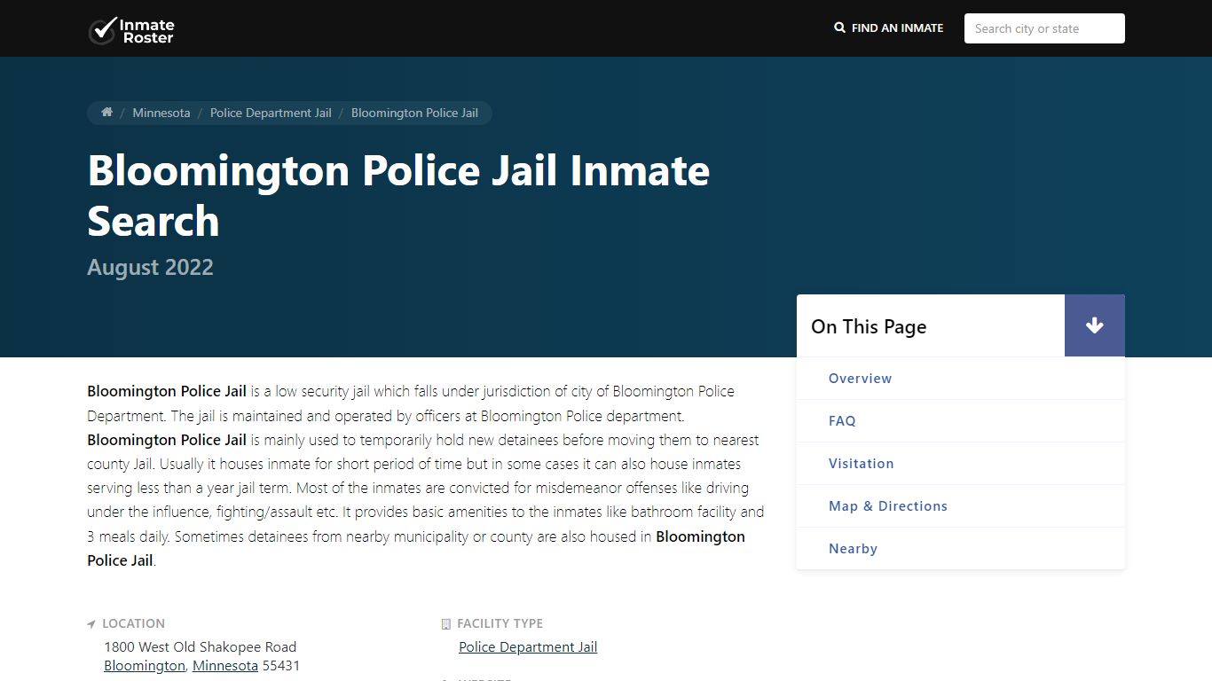 Inmate Search 🔍 | Bloomington Police Jail - Bloomington, MN